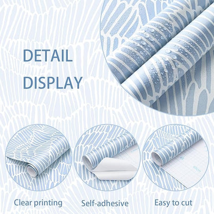 Guvana Blue Wallpaper Peel and Stick Modern Blue and White Contact Paper Coastal Wallpaper Boho Striped Removable Waterproof Wall Paper for Bathroom Laundry Living Room Accent Wall Decor 17.3"×197"