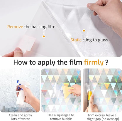 LUTE Window Privacy Film, Decorative Stained Glass Rainbow Window Clings, Sun Blocking Glass Covering, Renter-Friendly Static Cling Sticker Frosted Decals for Home Door Office, 17.5" x 157.4"