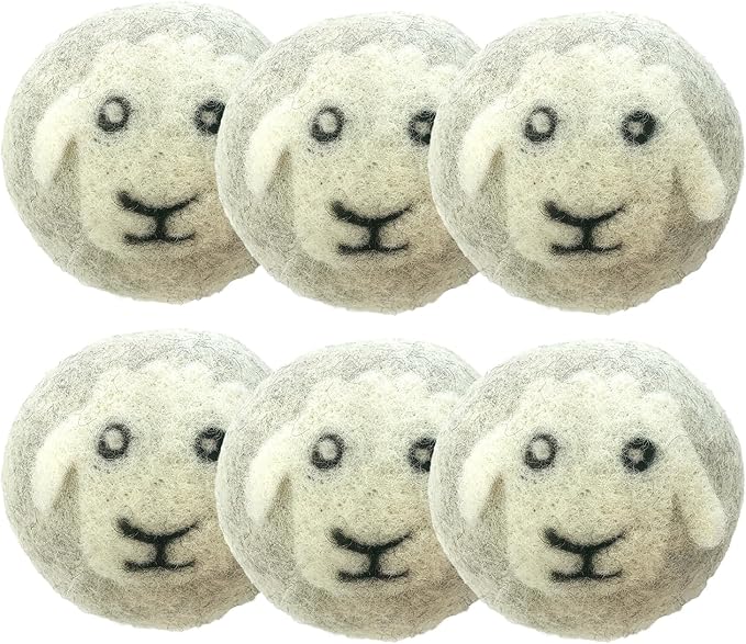 Large Size Organic Fabric Softener Balls, Wool Dryer Balls Laundry Reusable, Reduce Wrinkles & Static Cling, Shortens Drying Time (Pack of 6) (White)