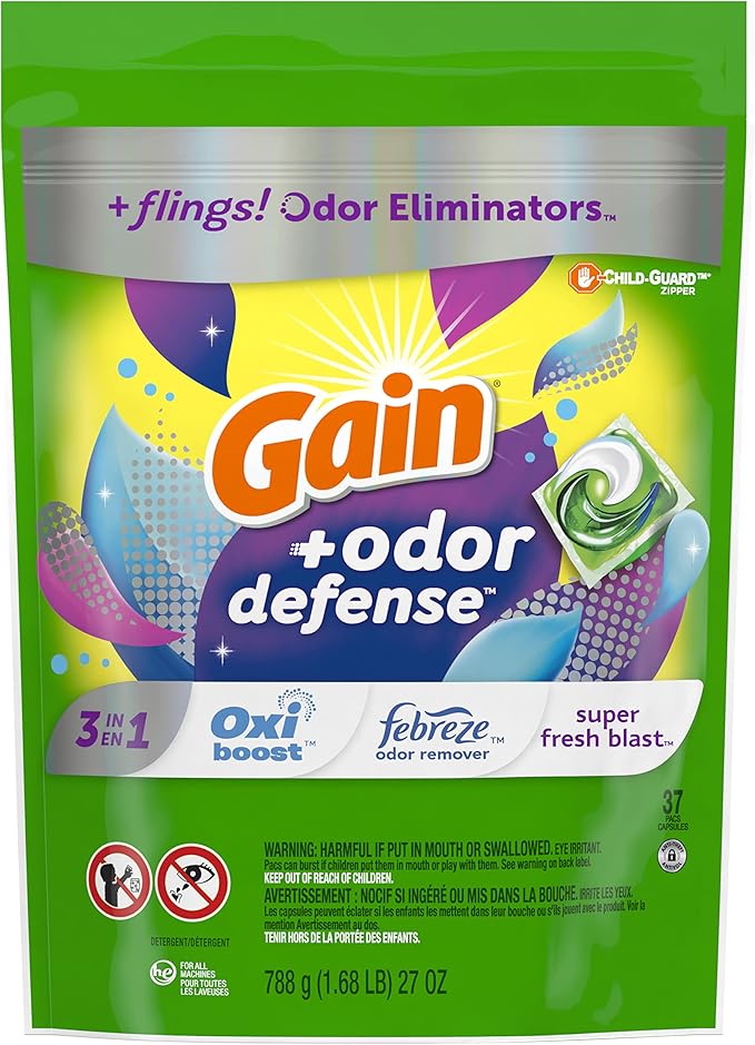 Gain Flings 3-in-1 Laundry Detergent Soap Pacs, Super Fresh Blast Scent, 3 Bag Value Pack, HE Compatible, 111 Count