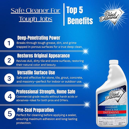 Black Diamond Stoneworks Stone & Tile Intensive Cleaner – Professional Deep Cleaner for Marble, Limestone, Travertine, Granite, Slate, Ceramic & Porcelain Tile – Acid-Free Concentrate (1-Qt.)