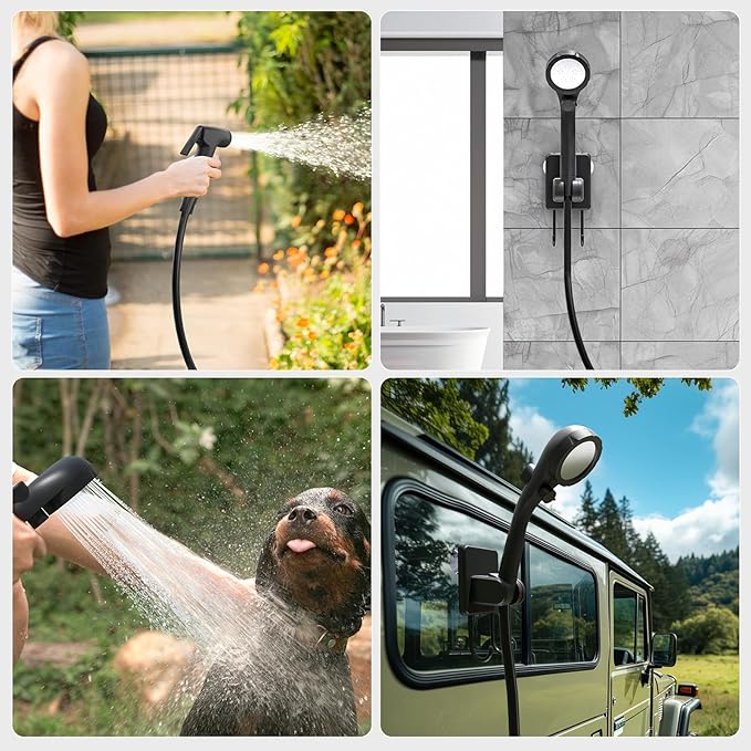 Clirass Portable Shower for Camping, 6000mAh Rechargeable Camping Shower Pump with Power & Temperature Display, Shower Head and Bidet Sprayer,Outdoor Shower Pump for Hiking, Travel, Pet