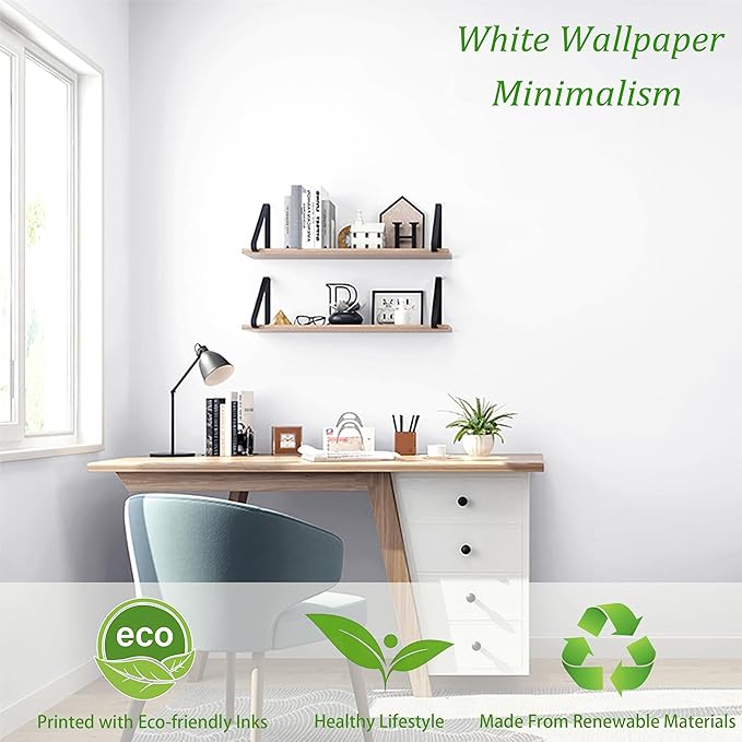 Safiyya 197"x17.7" White Peel and Stick Wallpaper Contact Paper Waterpoof Self-Adhesive Wallpaper Decorative Contact Paper Vinyl Roll for Wall Kitchen