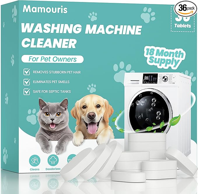 Washing Machine Cleaner Tablets 36 Pack: 18 Month Supply Washer Machine Cleaning Descaler For HE, Front Loader & Top Load Washer, Removes Pet Hair, Odors, Cleans Pipe, Drain & Hose, 8G