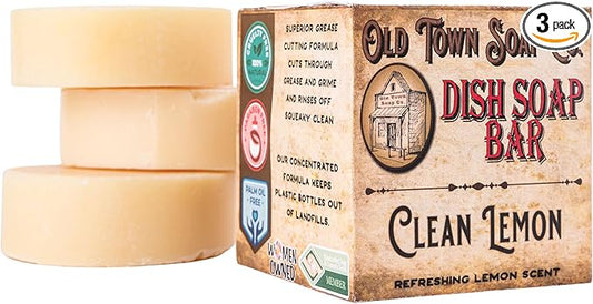 Old Town Soap Co. Lemon Dish Block Soap Bar - 3 Pack Natural Dish Soap Bar 4oz for Eco-Friendly Cleaning - Premium Dish Soap Block Alternative for Sustainable Kitchen | Made in USA