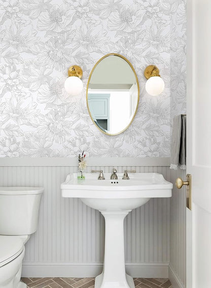 Ismoon Large Floral Peel and Stick Wallpaper Boho White/Grey Contact Paper 17.3inx6.5ft Removable Self Adhesive Bedroom Cabinet Mural Wall Decor Vinyl Roll