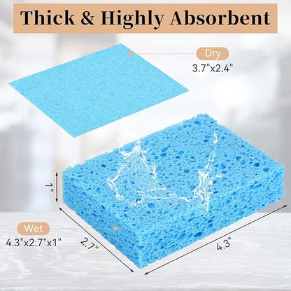 6 Pcs Kitchen Sponges for Dishes Cleaning, Non Scratch for Non Stick Cookware, Compressed Natural Cellulose Sponges, Dish Washing Scrubbers, Scrubbing Pads for Household, Bathroom (Blue)
