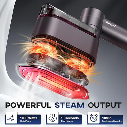 Travel Steamer for Clothes Small Iron - 1000W Portable Steamer & Mini Iron,10s Fast Heat, Handheld Mini Steamer with 8FT Cord, Foldable Handle, Travel, College Dorm & Home Essentials (Purple)