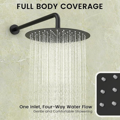 Round Shower Faucet Set with Hydro Power Temperature Display, Shower System Bathroom 10 Inch Shower Head with Handheld Spray, Wall Mounted Shower Fixtures with Shower Valve and Trim Kit, Matte Black