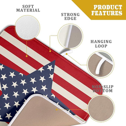 Blue Star Patriotic July of 4th Dish Drying Mat for Kitchen Counter 16x18 Independence Day Red Striped Absorbent Reversible Microfiber Drying Mats Kitchen Countertop Protector Dishes Drainer Rack Pad