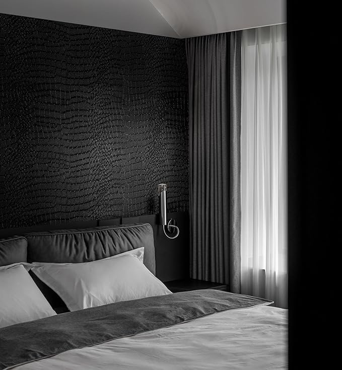 Peel and Stick Wallpaper Black Crocodile Wall Paper Modern Textured Self-Adhesive Removable Contact Paper Thicken Waterproof Easy to Clean Decorative for Bedroom Bathroom Film 118 "x15.75