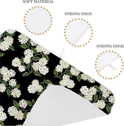 Black Hydrangea Dish Drying Mats 18x24 Inch Mats Spring Beige Green Floral Drying Mats Summer Vintage Flower Seasonal Absorbent Drying Dish Pad for Kitchen Dining Room Counter Decorations
