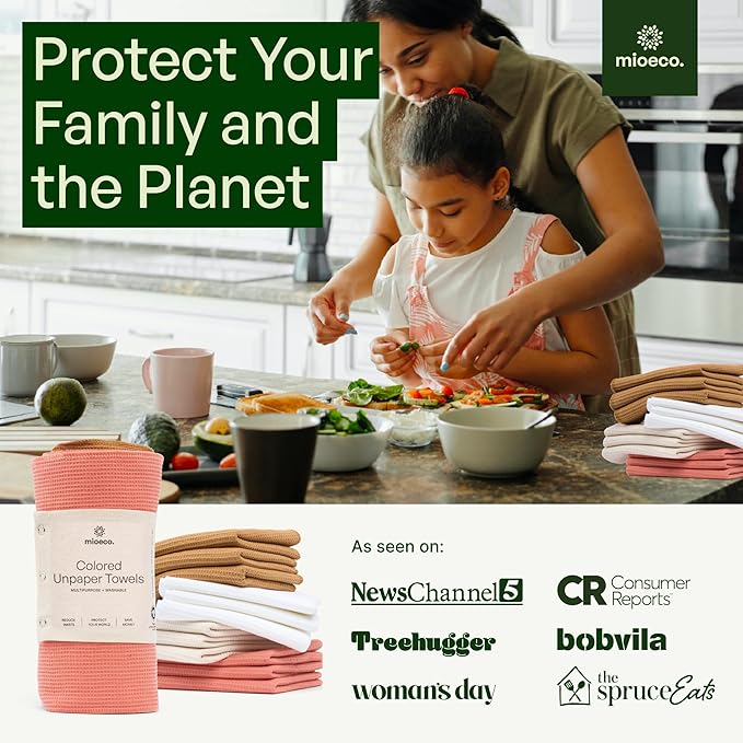 24 Pack Multicolored Reusable Paper Towels - Nature Friendly - Organic Cotton Alternative - Thick, Strong, Paperless Kitchen Dish Cloths - Reusable Napkins - Dish Towels - Cloth Napkin