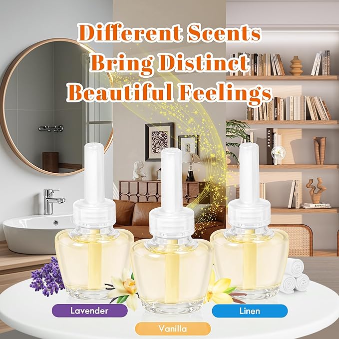 Plug In Air Freshener Starter Kit - Lavender, Vanilla, Linen Scent for Home, Bathroom and Office, 1 Warmer and 9 Essential Oil Refills, Compatible with Air Wick & Glade, Not Include Glade Plus