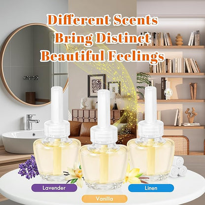 Plug In Air Freshener Starter Kit - Lavender, Vanilla, Linen Scent for Home, Bathroom and Office, 1 Warmer and 9 Essential Oil Refills, Compatible with Air Wick & Glade, Not Include Glade Plus