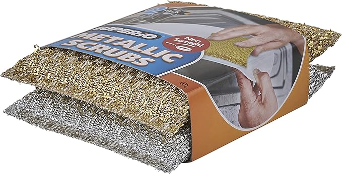 Kitchen Sponge Scrubber, Heavy Duty, Hand Friendly Scouring Sponge for Sink, Pot, Dish Washing Scrubber Non-Scratch, Kosher Sponge, by Superio (Silver-Gold)