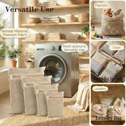 4-Piece Mesh Laundry Bags for Delicates - Premium Cotton, No Dye, Delicate Protection for Bras, Underwear, Socks & Kids Clothes with Sturdy Zippers