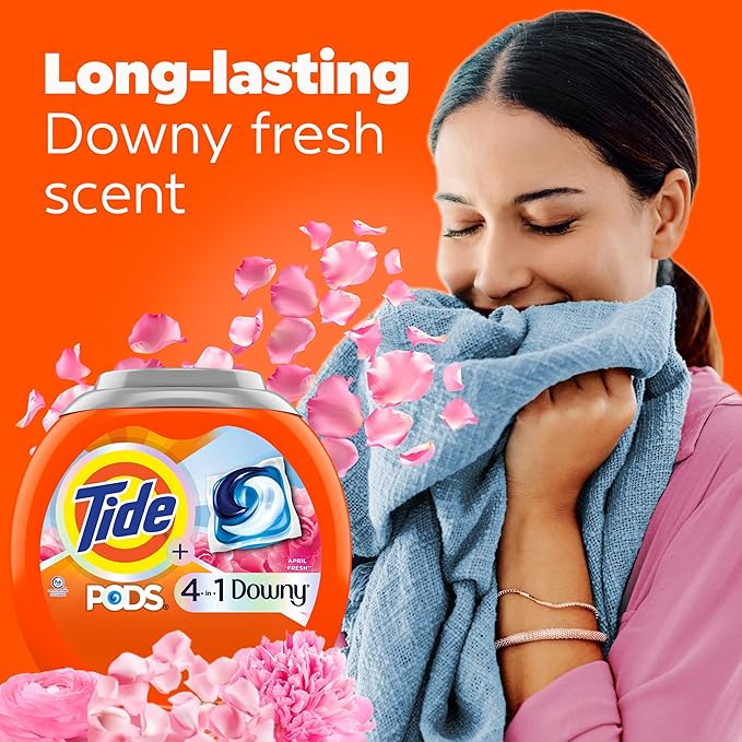 Tide PODS Laundry Detergent soap with a touch of Downy 4-in-1 Detergent, 32 Count, Stain Remover, Freshness, Softness, Fabric Protecter, HE Compaible