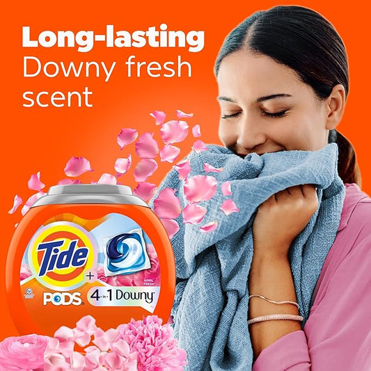 Tide PODS Laundry Detergent soap with a touch of Downy 4-in-1 Detergent, 32 Count, Stain Remover, Freshness, Softness, Fabric Protecter, HE Compaible
