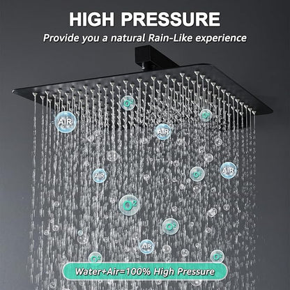 KOJOX 12 Inch Black Shower System with Rain Shower Head, Handheld Shower, Bathroom Luxury Mixer Combo Set, Wall Mounted Faucet Rough-in Valve and Trim Kit