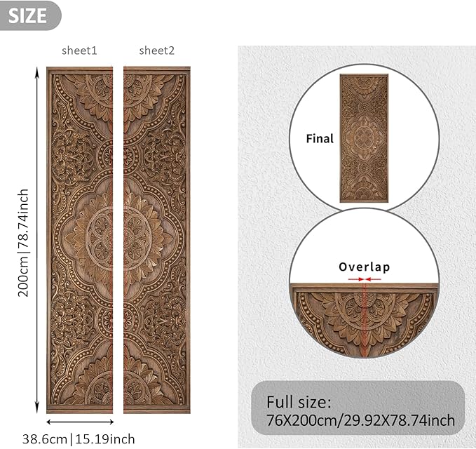 Alwayspon 30x78.7inch Wood Carving Self-Adhesive Door Stickers Murals Decals, Art Vinyl Peel and Stick Removable Door Poster Wallpaper for Bedroom Home Decor