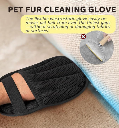 Pet Hair Remover Glove for Couch, Furniture, Carpet, Car Seat & Clothes, Electrostatic Hair Removal Mitts, 5-Finger Design, Flexible Easy Grip, Gentle Grooming Glove for Shedding Dogs & Cats