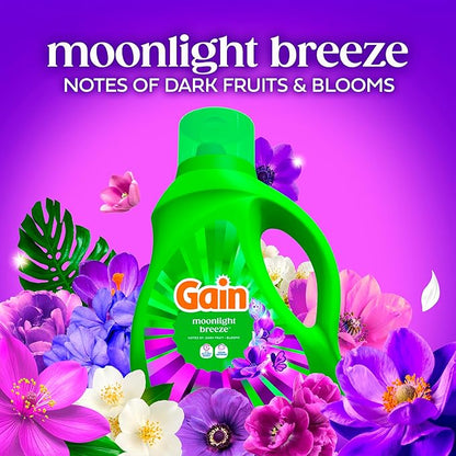 Gain Liquid Laundry Detergent with Odor Defense, Moonlight Breeze Scent, Liquid Detergent And Laundry Soap For HE Washing Machines, 60 fl oz, Pack of 2 (Packaging May Vary)