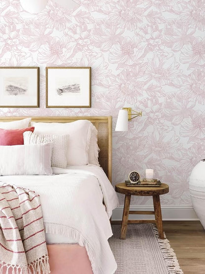 Ismoon Large Floral Peel and Stick Wallpaper Boho White/Pink Contact Paper 17.3inx6.5ft Removable Self Adhesive Bedroom Cabinet Mural Wall Decor Vinyl Roll