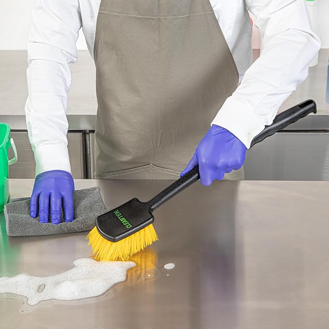Restaurantware Heavy-Duty Scrub Brush 1 Count 20Inch Plastic Handle - Industrial Utility Cleaning Brush with Ergonomic Grip - Stiff Yellow Bristles for Commercial Kitchen Or Tire Cleaning