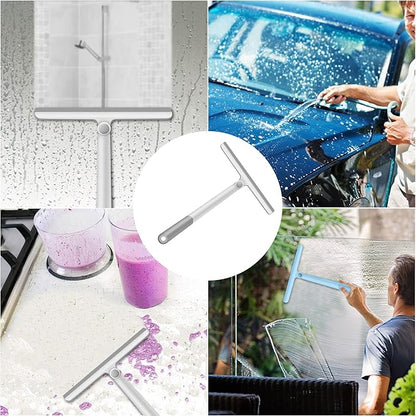 WONDAY Shower Squeegee for Glass Doors, 12" Long Handle Window Squeegee Cleaning Tool, Streak-Free Silicone Blade for Bathroom Mirror, High Windows, Car Windshield (2 Pack,Grey+Green)