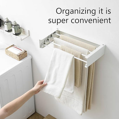 Clothes Drying Rack, Laundry Hanger Dryer Rack, Wall Mounted Drying Rack for Laundry, Foldable Drying Rack Indoor Outdoor, 19.7" Wide, 4 Aluminum Rods, 40 lb Capacity (White 19.7")