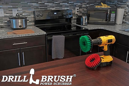 Drill Brush - Cleaning Supplies - Medium and Stiff Bristle Brush Kit - Spin Brush - Grout Cleaner - Tile, Counter-tops, Stove, Oven, Sink, Trash Can, Floors - Concrete Swimming Pools, Garden Fountains