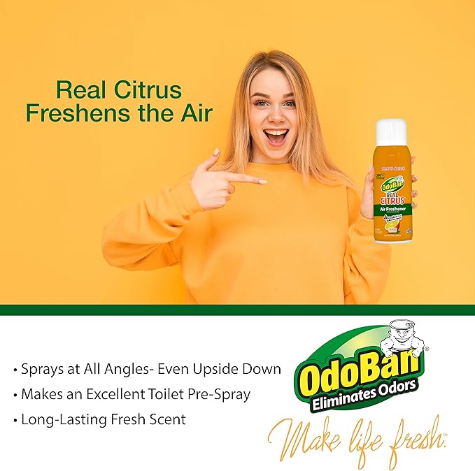 OdoBan Aroma Eliminator, 360-Degree Continuous Spray Natural Oil Real Citrus Air Freshener, Toilet Spray, Made in the USA, Orange Scent, 10 Ounces