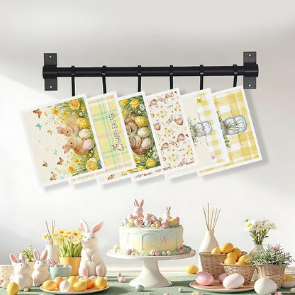 Easter Swedish Dishcloths for Kitchen, 6 Pack Yellow Bunny Floral Swedish Dish Cloths for Washing Dishes, Reusable Washable Absorbent Dish Towels for Home Kitchen Cleaning Quick Drying