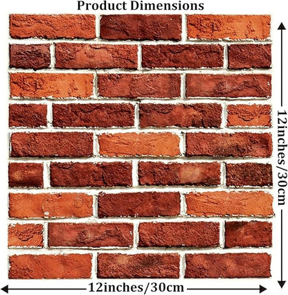 3D Wall Panels Peel and Stick, 3D Wall Panels Self Adhesive Waterproof 10PCS PVC 3D Brick Wallpaper Peel and Stick for Interior Wall Decor,Bedroom,Living Room12''x12'' (Dark Red Stone)
