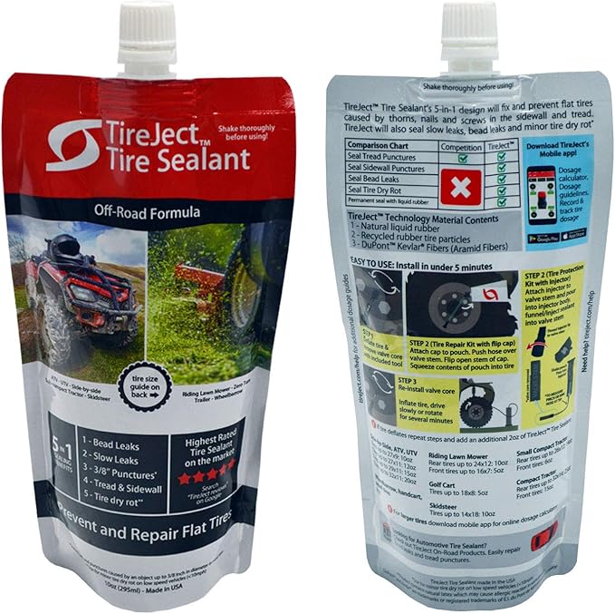 TireJect Off-Road 5-in-1 Flat Tire Protection Kit with Sealant Injector (40oz Compact Tractor Kit)
