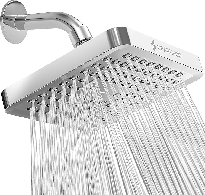 SparkPod Shower Head - High Pressure Rain - Premium Quality Luxury Design - Easy Clean Adjustable Replacement for Your Bathroom Shower Heads (Luxury Polished Chrome, 6 Inch Square)