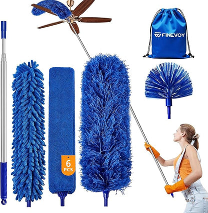 Dusters 6-in-1 Kit, Duster with Extension Pole 100 Inches, Dusters for Cleaning, Cobweb Duster, Microfiber Feather Gap Duster Cleaner for Fans, Blinds, Cars and Furniture