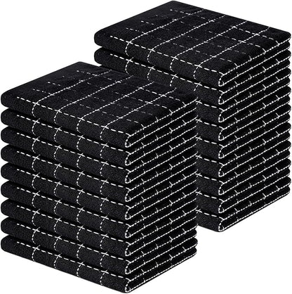 Homaxy 100% Cotton Terry Kitchen Dish Cloths, Ultra Soft and Absorbent Dish Towels for Kitchen, Suitable for Drying and Washing Dishes, 18 Pack, 12 x 12 Inches, Black