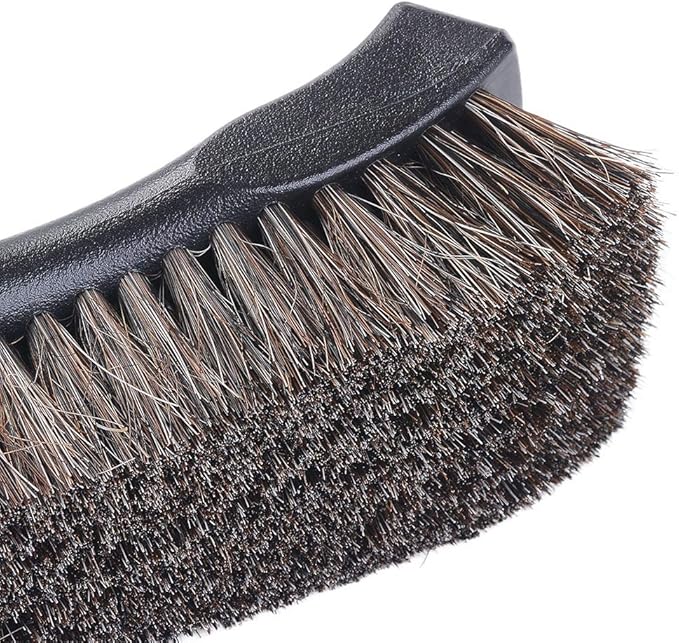 JSCARLIFE Long Bristle Horse Hair Leather Cleaning Brush, Heavy Duty Scrub Brush for Car Interiors, Furniture, Carpet, Sneakers, Boots, and More