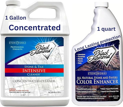 Black Diamond Stoneworks Intensive Cleaner Gallon + Color Enhancer Quart (2-Pack) – Heavy-Duty Stone Cleaner & Professional Color Restorer for Natural Stone, Tile & Masonry