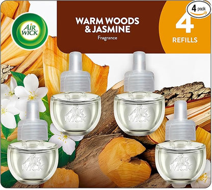 AIR WICK® Plug In Scented Oil Air Freshener Refill Pack - 4 Count Oil Refills Warm Woods & Jasmine 4 ct., Essential Oils