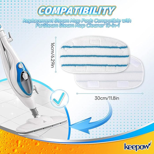 KEEPOW Steam Cleaner Accessories Compatible with PurSteam Steam Mop Cleaner - Washable Microfiber Pads for Hardwood Floor Cleaning, Universal Microfiber Cloths (6 Pack)