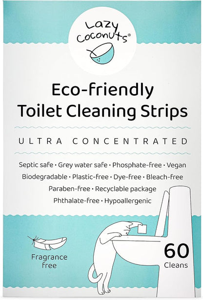 Lazy Coconuts Toilet Bowl Cleaner Strips - 60 Cleans, Plastic-free, Dye-free, With Lemon Essential Oil