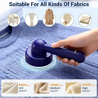 DBC Fabric Shaver & Lint Remover for Clothes, Sweaters & Furniture - 6-Leaf Blade, 3 Speeds, 2H Runtime, Portable Design Perfect for Travel, Includes 2 Extra Blades