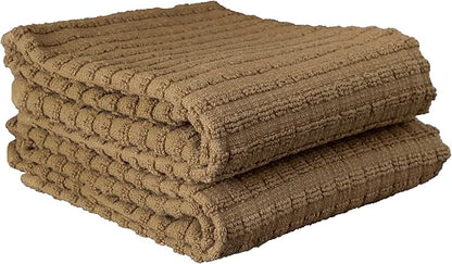 Ritz Royale Collection 100% Combed Terry Cotton, Highly Absorbent, Kitchen Towel Set, 13-3/4" x 12", 4-Pack, Solid & Checked, Mocha
