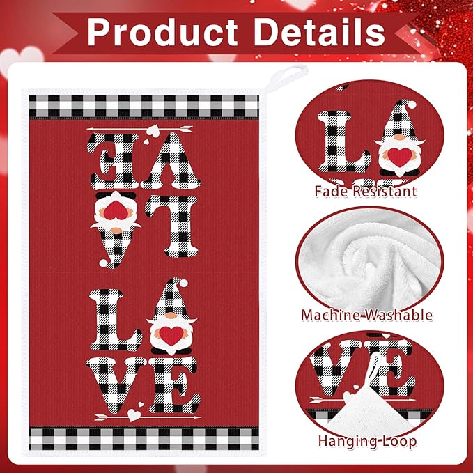 Valentines Day Kitchen Towels - 6 Pcs Plaid Truck Heart Love Theme Valentines Hand Towels, Valentine Dish Towels for Kitchen, Anniversary Wedding Home Decoration Supplies