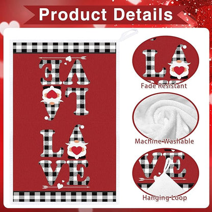 Valentines Day Kitchen Towels - 6 Pcs Plaid Truck Heart Love Theme Valentines Hand Towels, Valentine Dish Towels for Kitchen, Anniversary Wedding Home Decoration Supplies