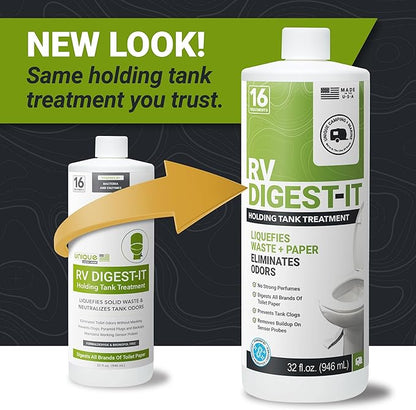 Unique RV Digest-It RV Toilet Treatment - Eliminates Odors at the Source and Liquifies Waste - 16 Uses Per Bottle 32 oz (3-Pack)