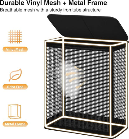 STO STO Double Laundry Hamper with Lid, 140L Large 2 Section Laundry Sorter, Laundry Basket with Removable Washable Canvas Liner Bag, Breathable Clothes Hamper for Bedroom Bathroom Laundry Room Closet